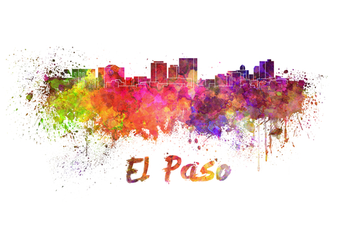 El Paso skyline in watercolor splatters with clipping path 