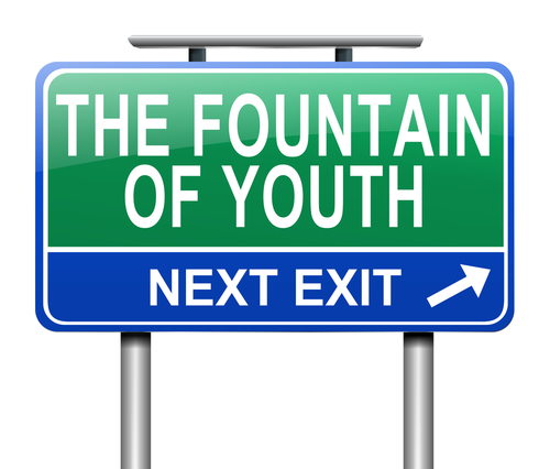 Illustration depicting a sign with a fountain of youth concept.