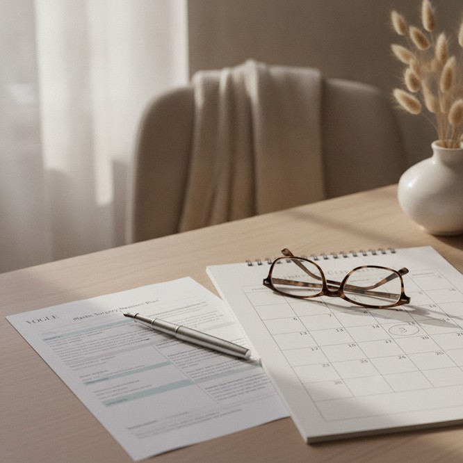 Front-office consultation at Southwest Plastic Surgery, El Paso, soft daylight, patient reviewing a printed plan and quote. Planning and saving for surgery at Southwest Plastic Surgery.