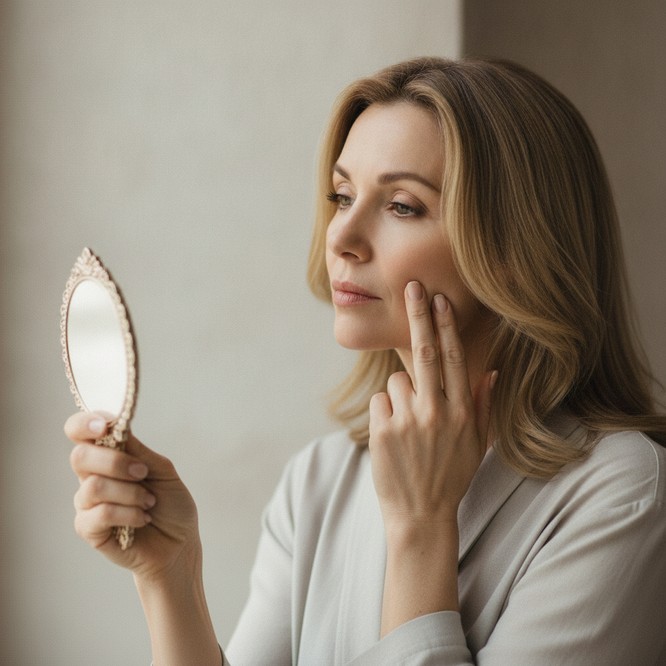 Med spa treatment room at Southwest Plastic Surgery, El Paso, soft daylight, woman seated for a skin assessment. Nonsurgical lifting and contouring continuum at Southwest Plastic Surgery.