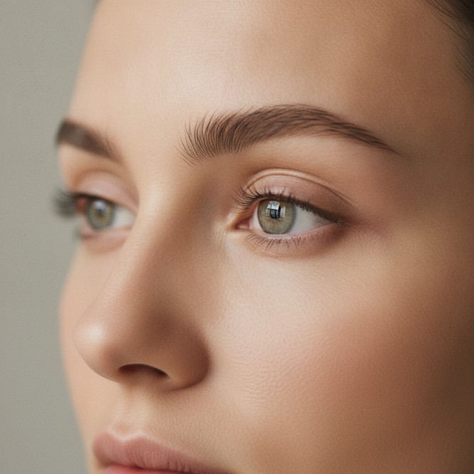 A consultation at Southwest Plastic Surgery in El Paso, a patient's eyes examined in soft daylight. Eyelid surgery with Dr. Frank Agullo.